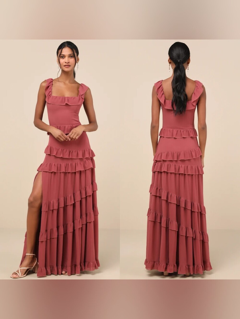 Lulus Compelling Romantic Rusty Rose Ruffled Tiered Maxi Dress XL Wedding Party